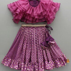 Frilly Layered Top With Zari Thread Work Lehenga